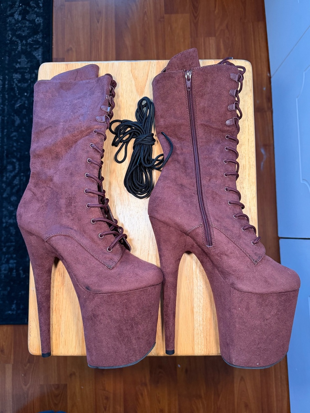NEW Pleaser 8” Flamingo Suede calf boots for pole dancing